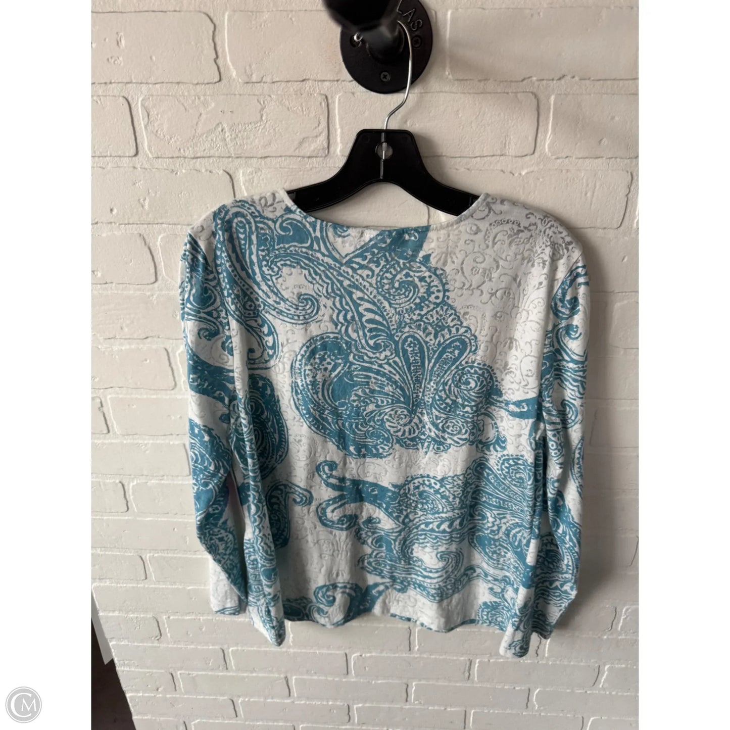 Top Long Sleeve By Chicos In Blue & White, Size: L