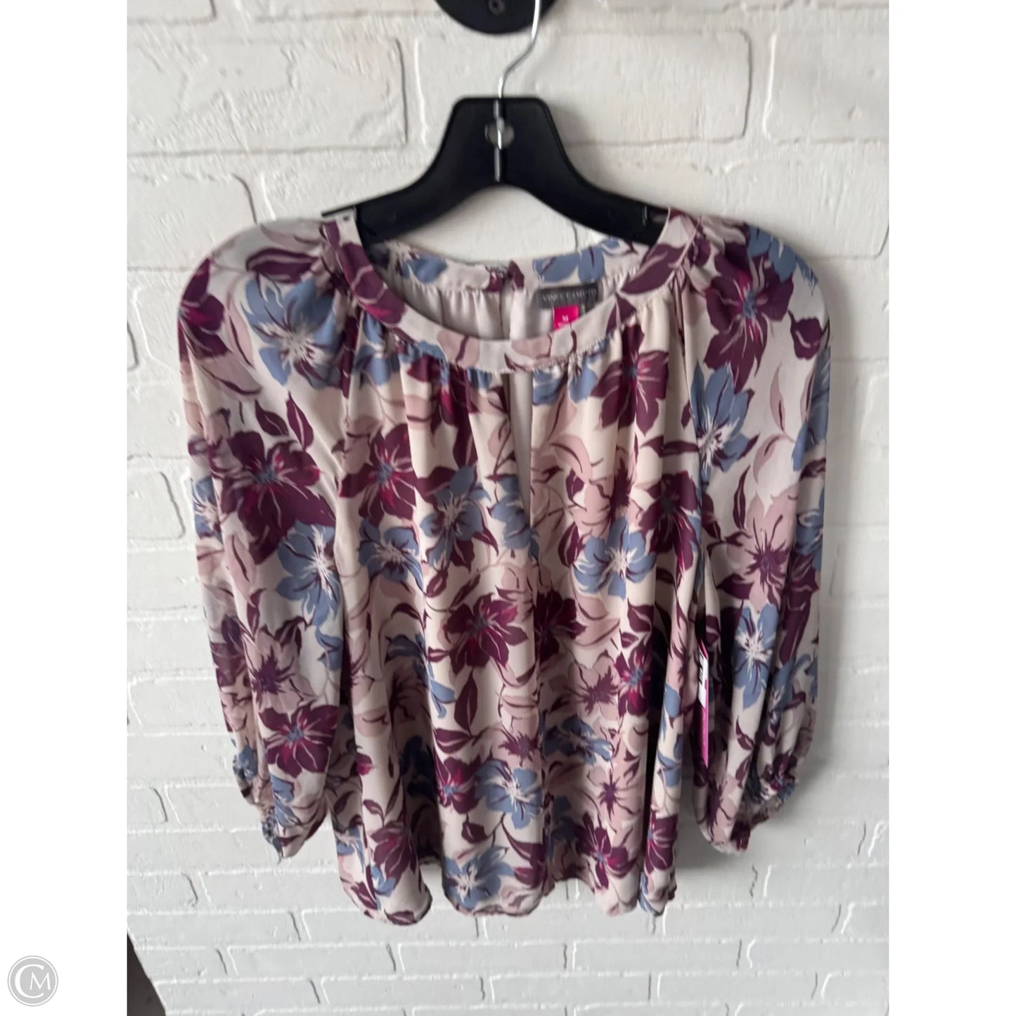 Top 3/4 Sleeve By Vince Camuto In Cream & Purple, Size: M