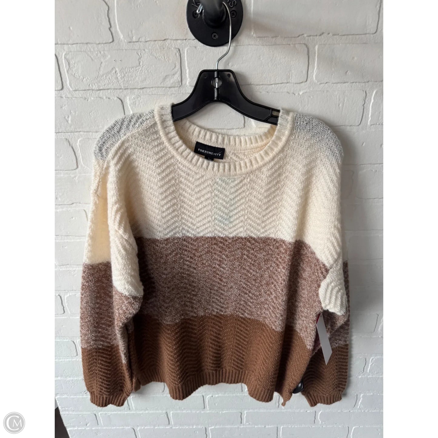 Sweater By Fortune & Ivy In Brown & Cream, Size: L