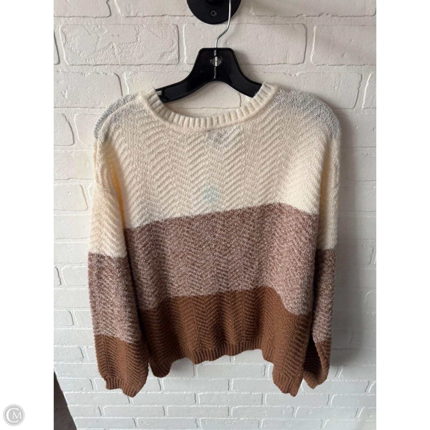 Sweater By Fortune & Ivy In Brown & Cream, Size: L