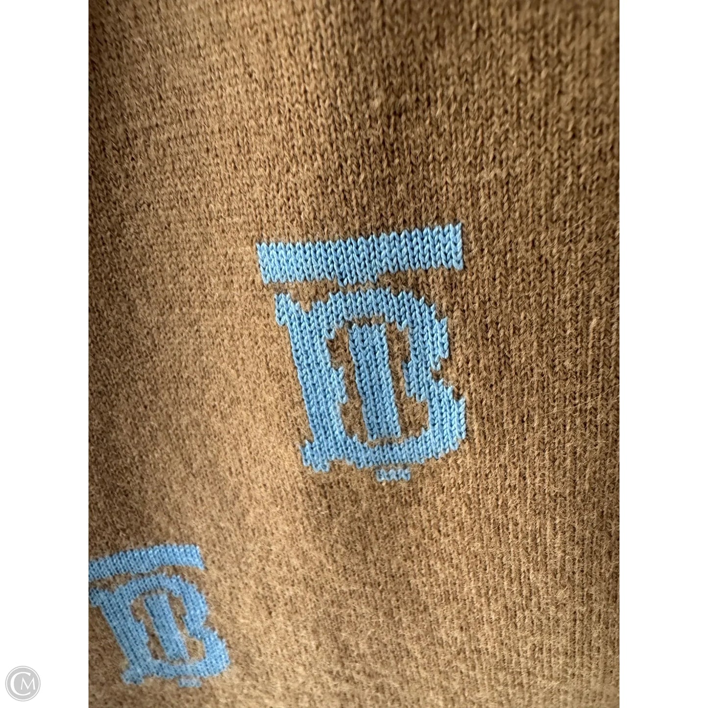 Sweater Cardigan Luxury Designer By Burberry In Blue & Tan, Size: M