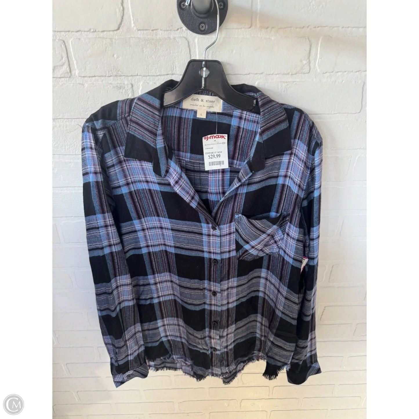 Top Long Sleeve By Cloth & Stone In Black & Blue, Size: L