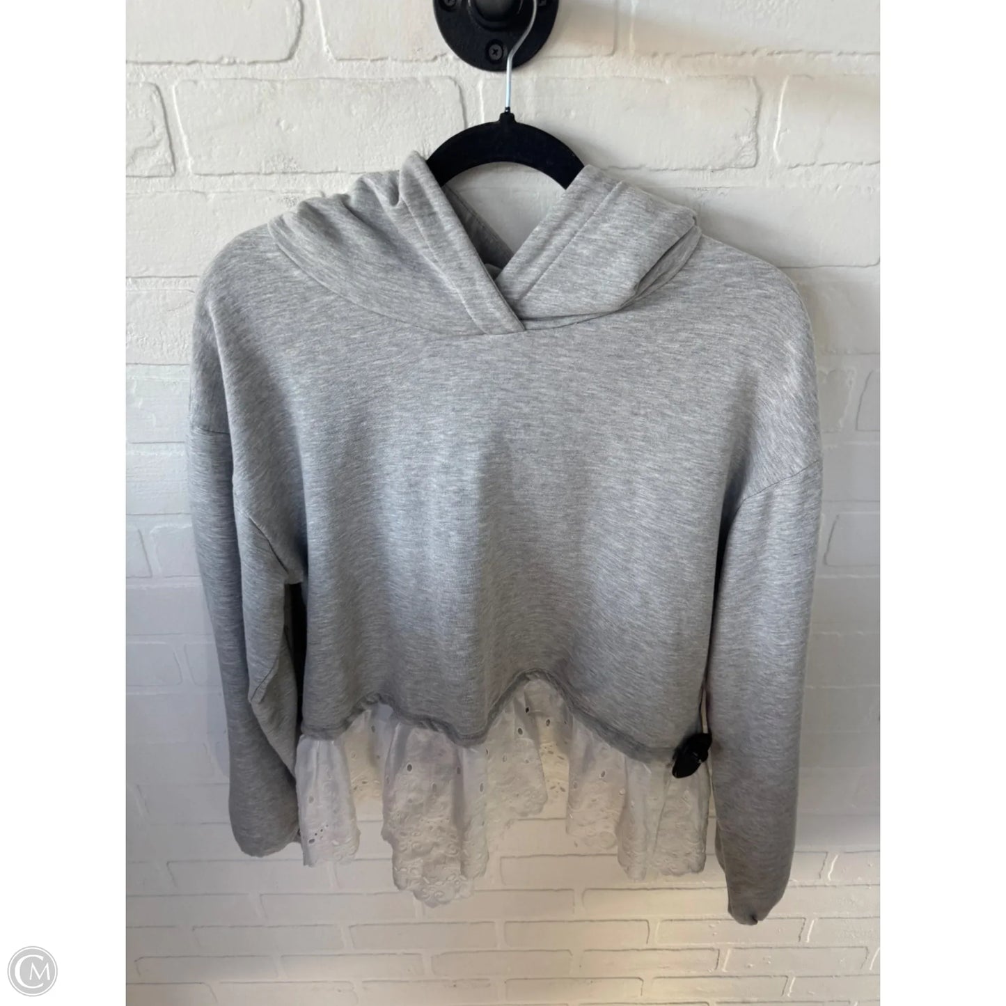 Sweatshirt Hoodie By Maeve In Grey & White, Size: M