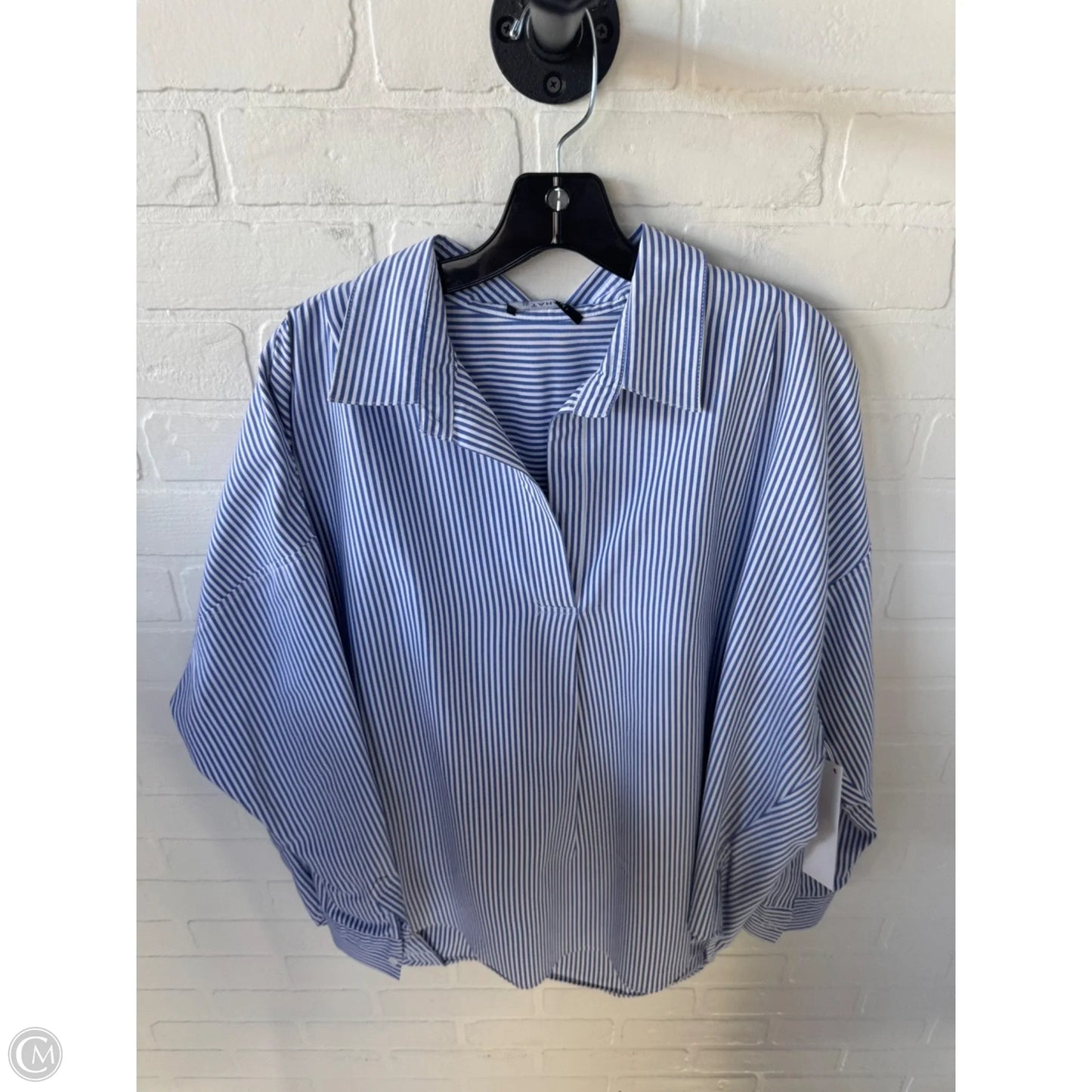 Top Long Sleeve By Tahari In Blue & White, Size: Xl