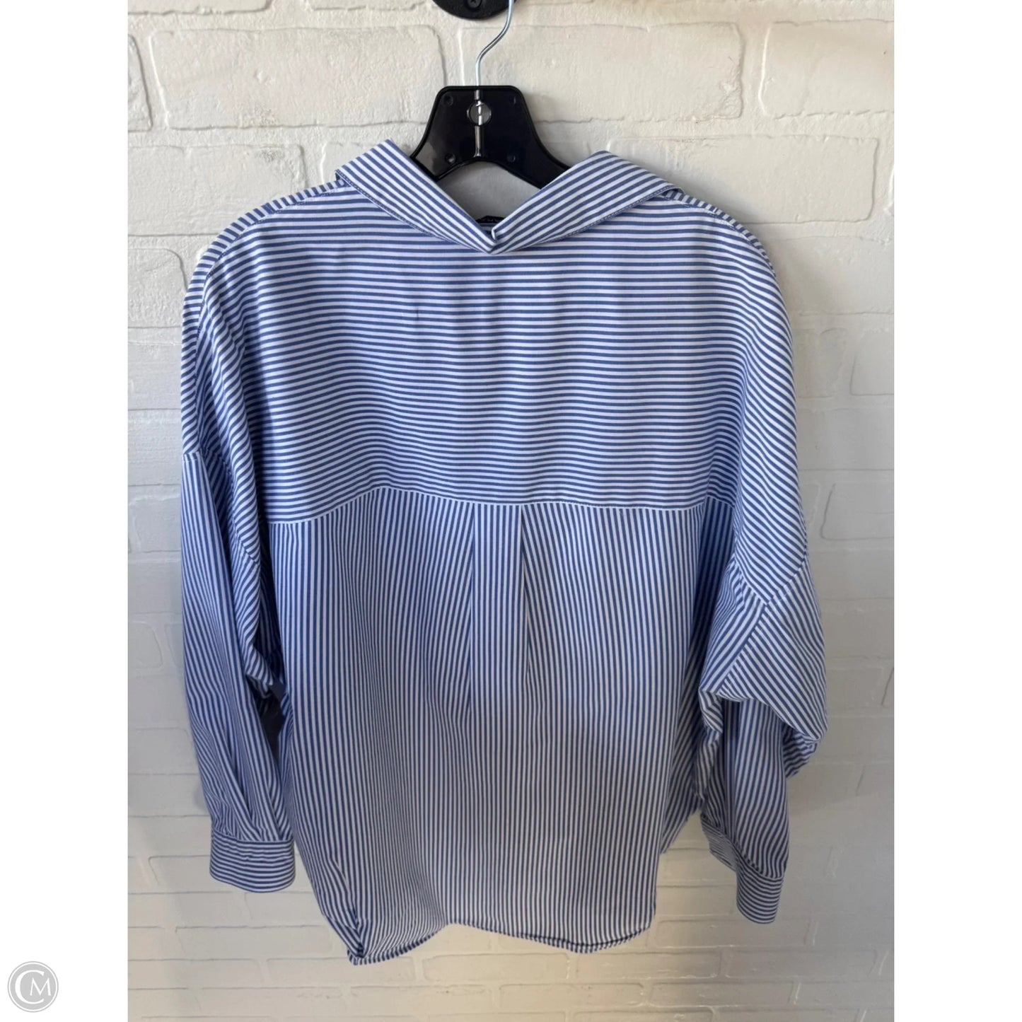 Top Long Sleeve By Tahari In Blue & White, Size: Xl
