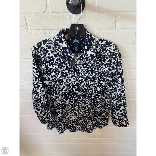 Top Long Sleeve By Chaps In Blue & White, Size: M
