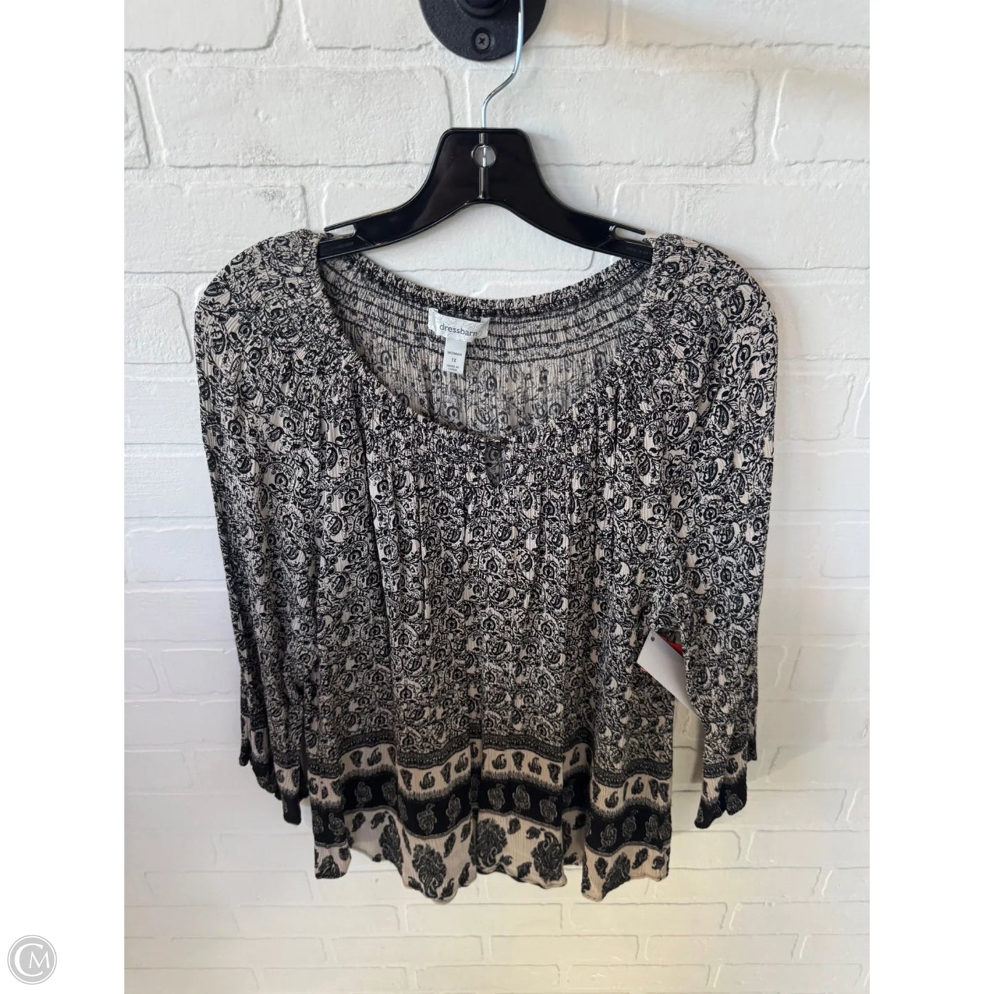 Top 3/4 Sleeve By Dressbarn In Black & Tan, Size: 1x