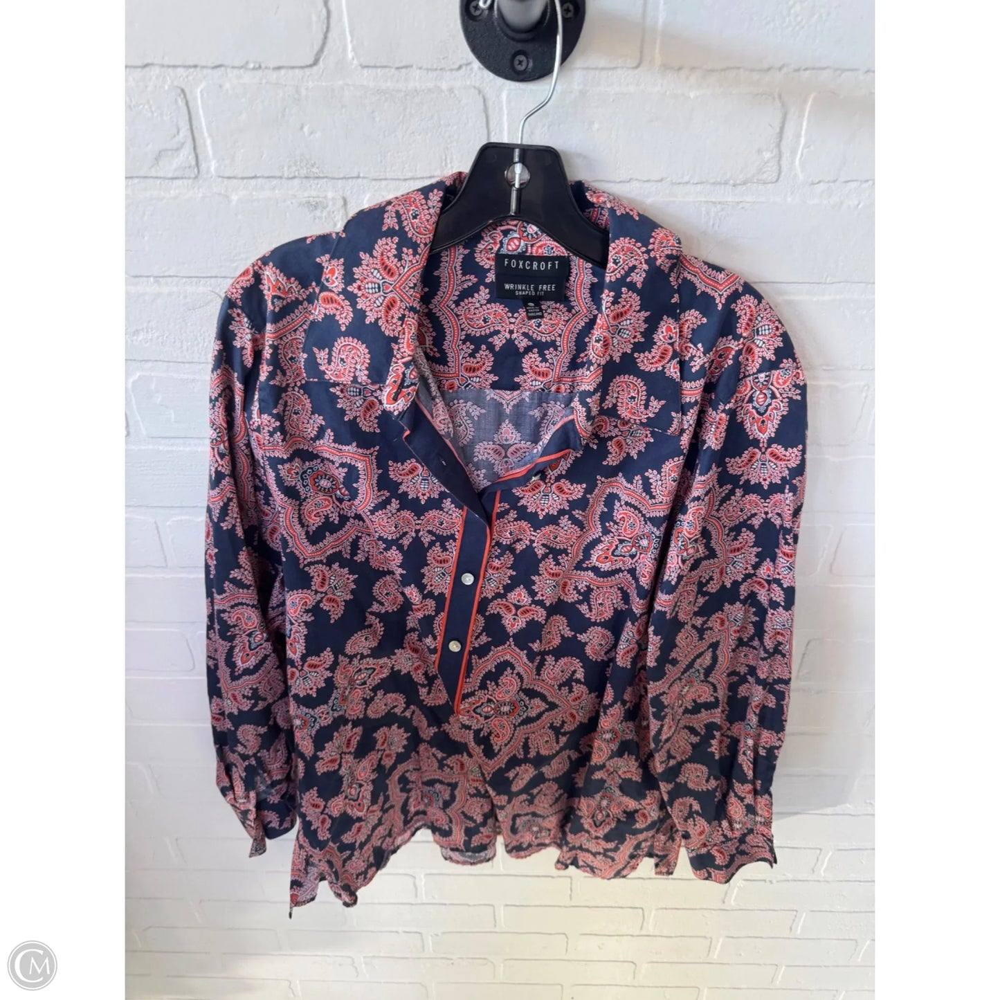 Top Long Sleeve By Foxcroft In Blue & Orange, Size: 1x