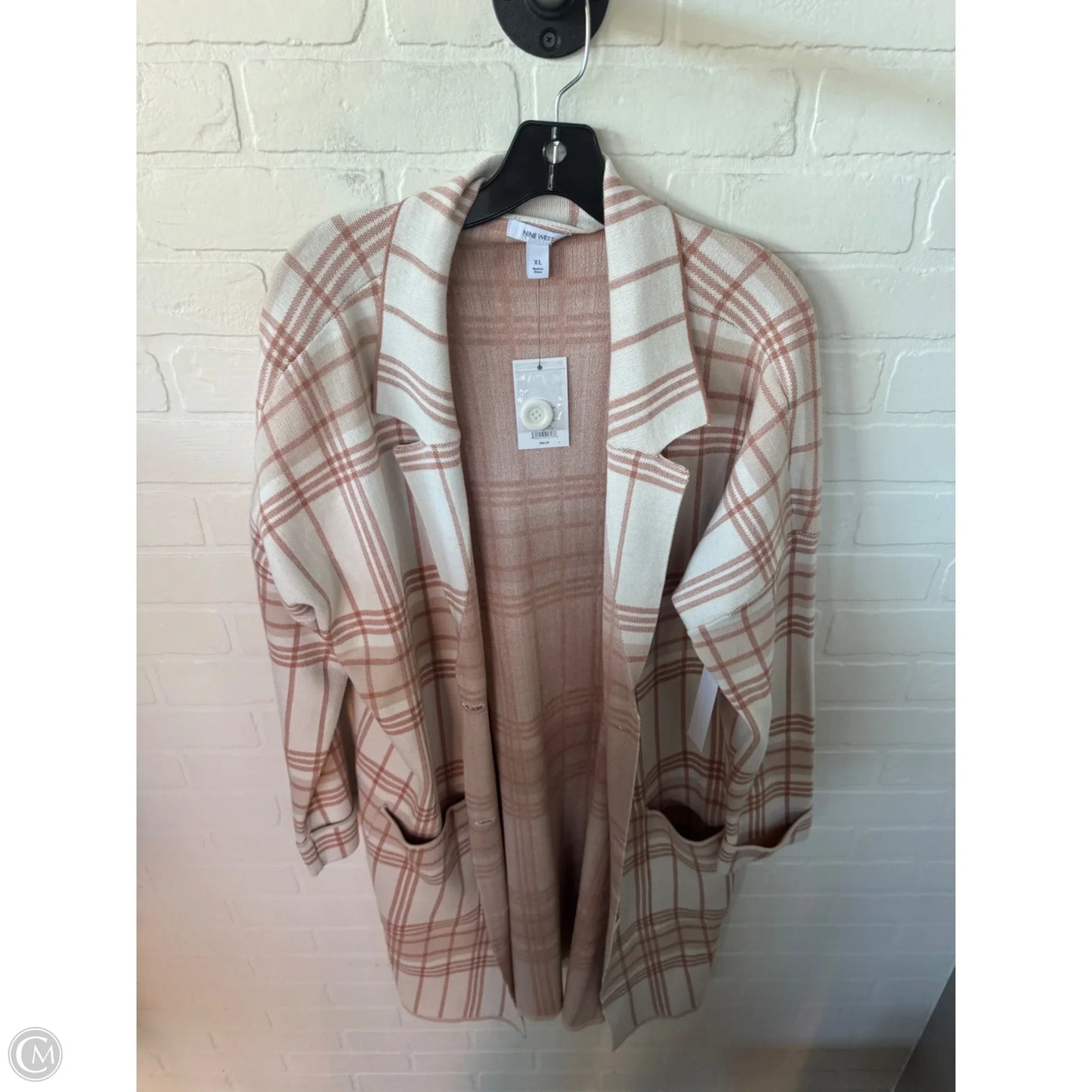 Sweater Cardigan By Nine West Apparel In Pink & White, Size: Xl