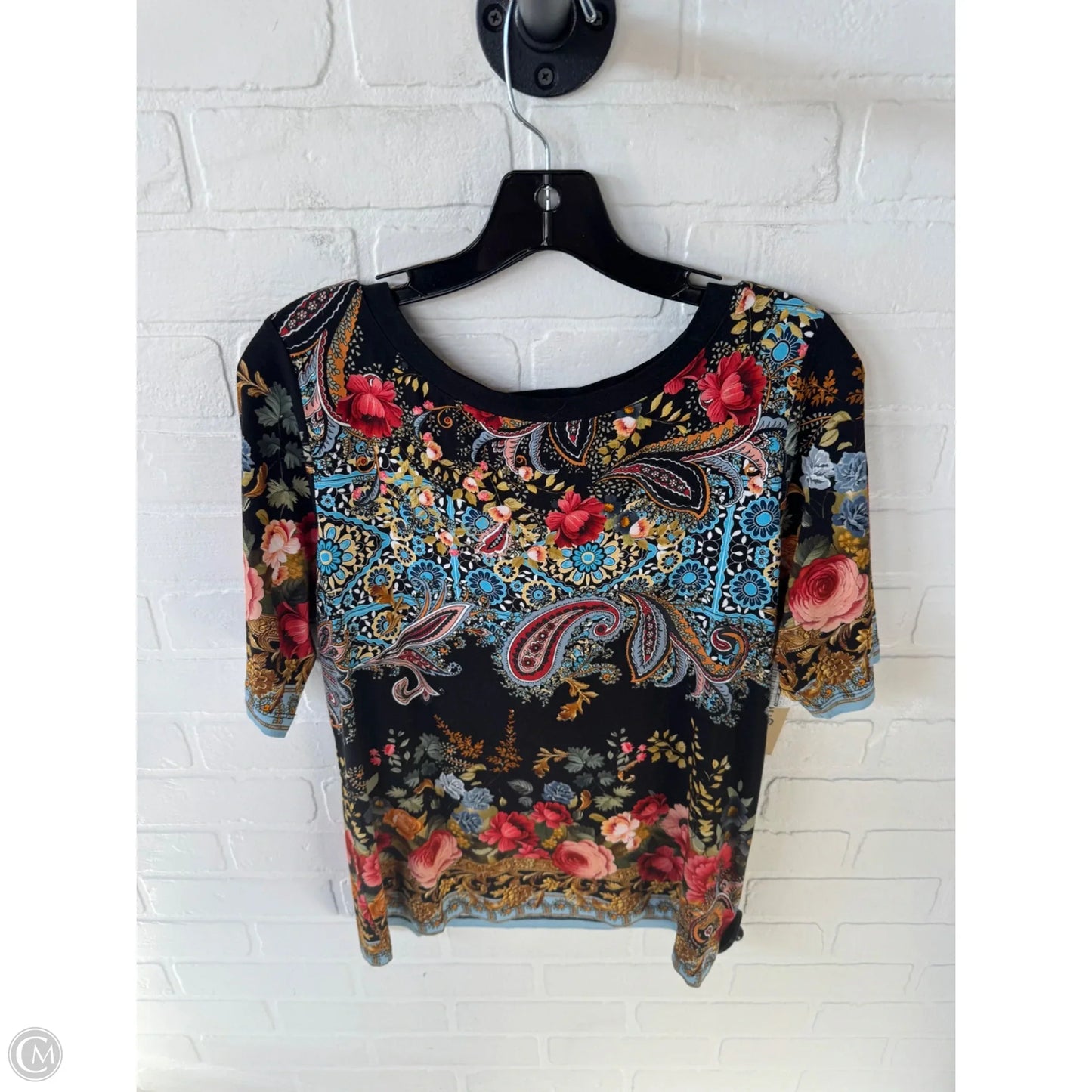 Top Short Sleeve Designer By Johnny Was In Black & Red, Size: L