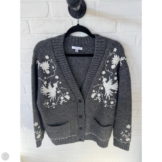 Sweater Cardigan Designer By Johnny Was In Grey & White, Size: M