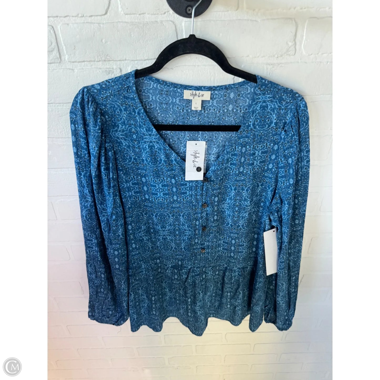 Top Long Sleeve By Style And Company In Blue, Size: L