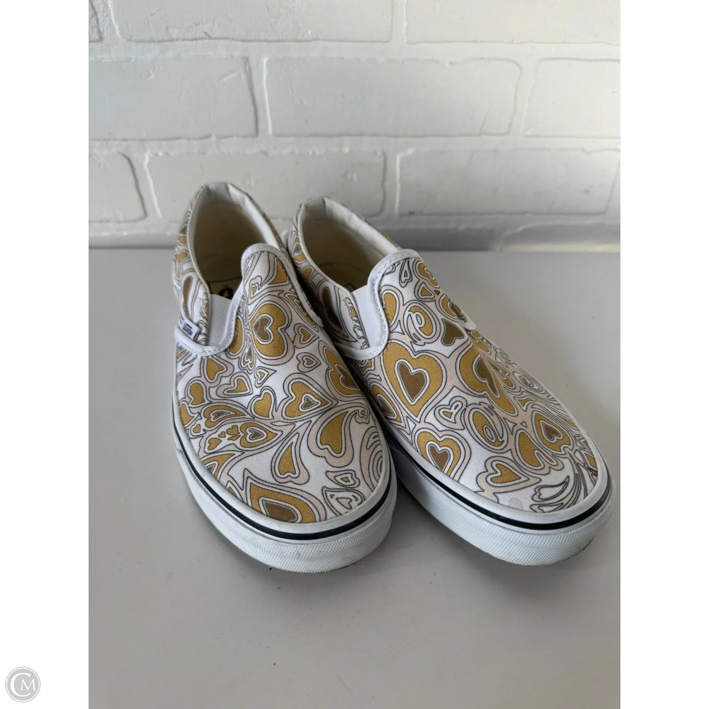 Shoes Flats By Vans In White & Yellow, Size: 8