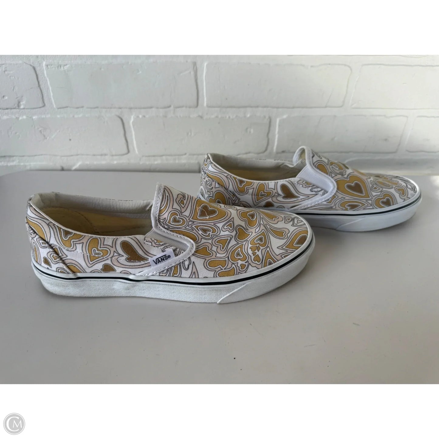 Shoes Flats By Vans In White & Yellow, Size: 8