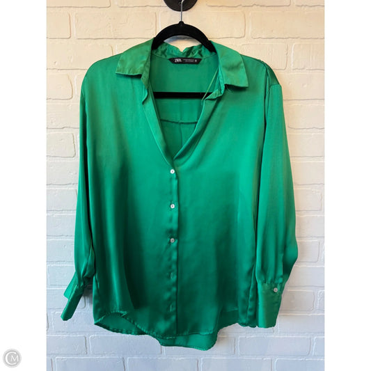Top Long Sleeve By Zara In Green, Size: Xs