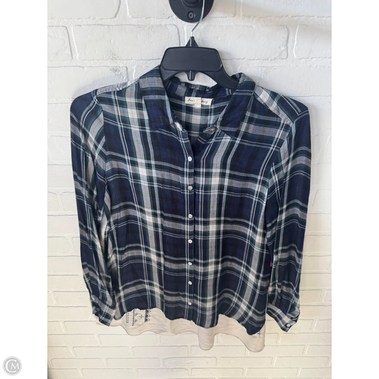 Top Long Sleeve By Jane And Delancey In Blue & White, Size: L