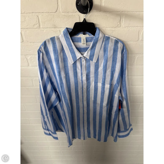 Top Long Sleeve By H&m In Blue & White, Size: Xxl