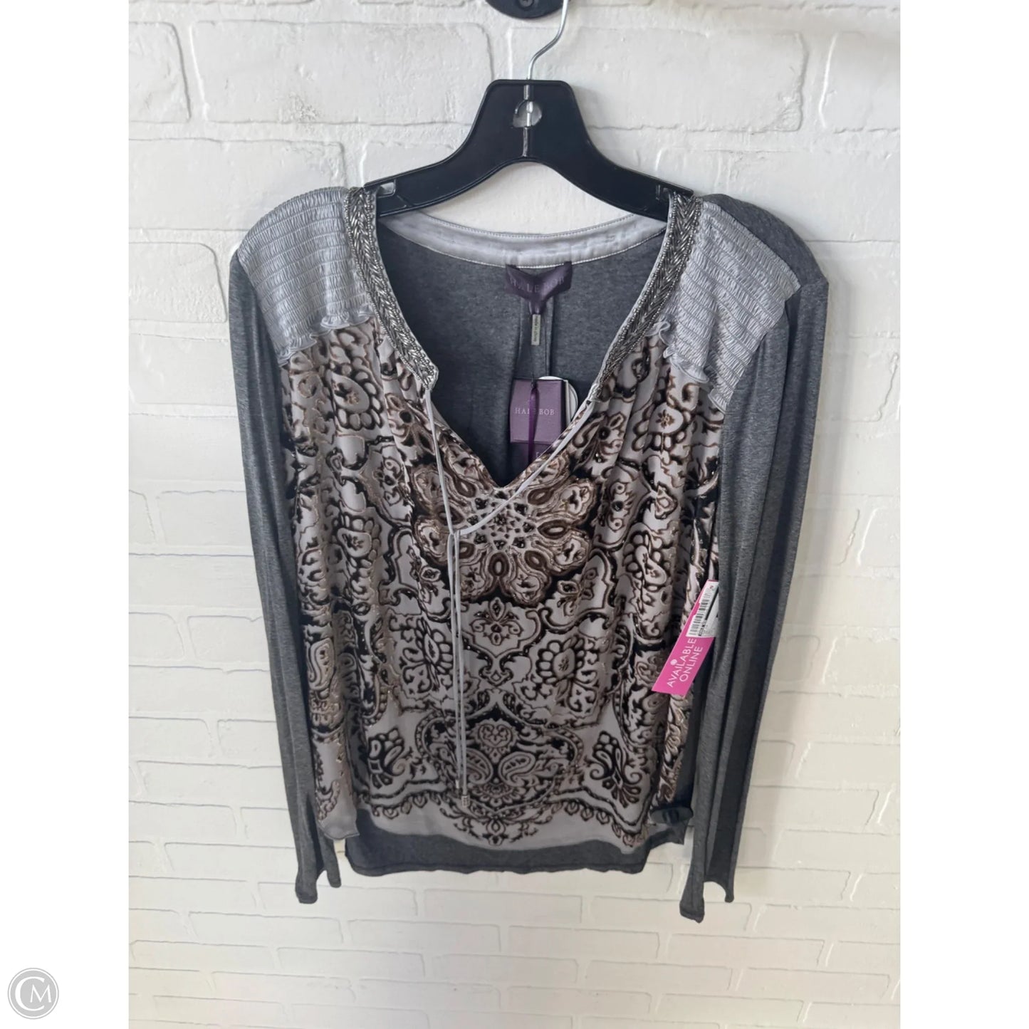 Top Long Sleeve By Hale Bob In Grey, Size: L