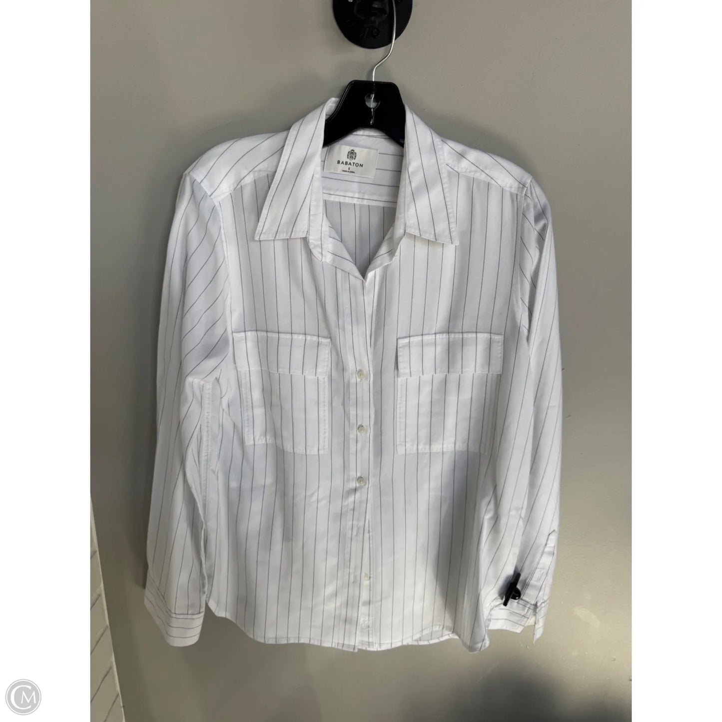 Top Long Sleeve By Babaton In Blue & White, Size: S