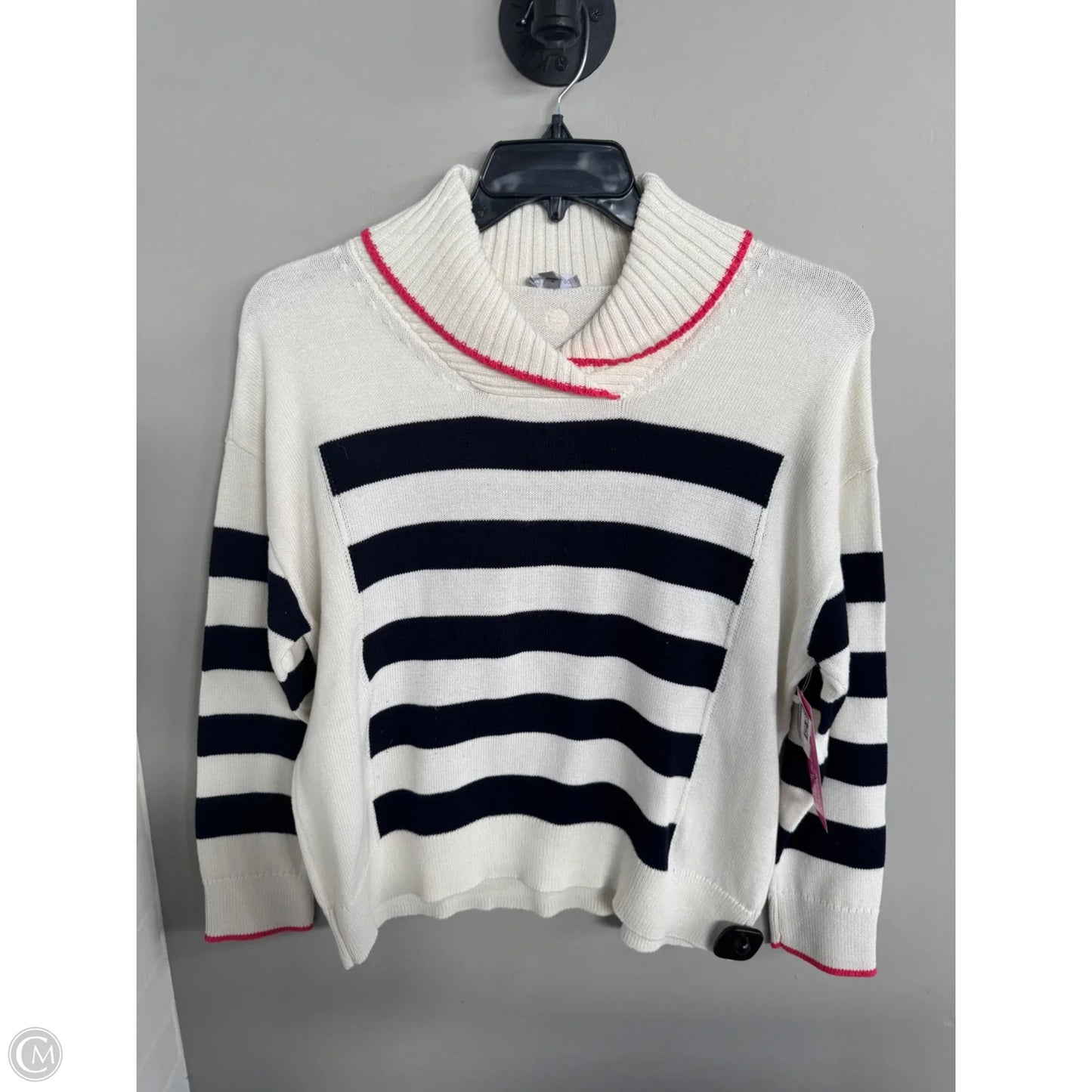 Sweater By Talbots In Blue & Cream, Size: L