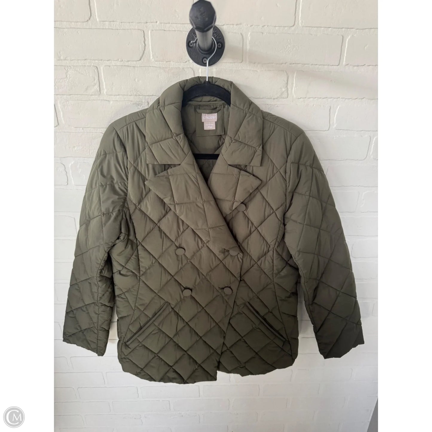 Jacket Puffer & Quilted By Chicos In Green, Size: M