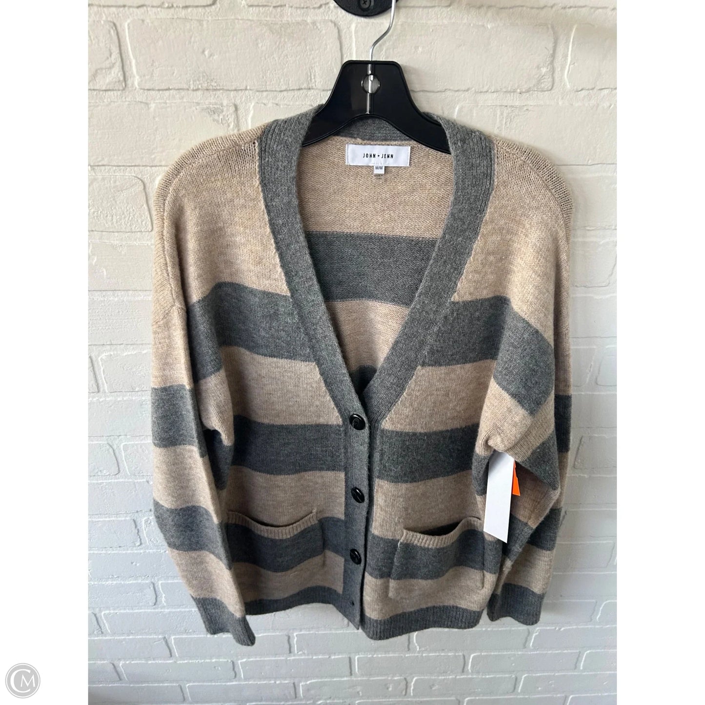 Sweater Cardigan By John + Jenn In Grey & Tan, Size: M