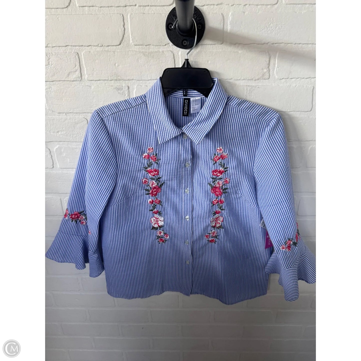 Top 3/4 Sleeve By Divided In Blue & White, Size: S