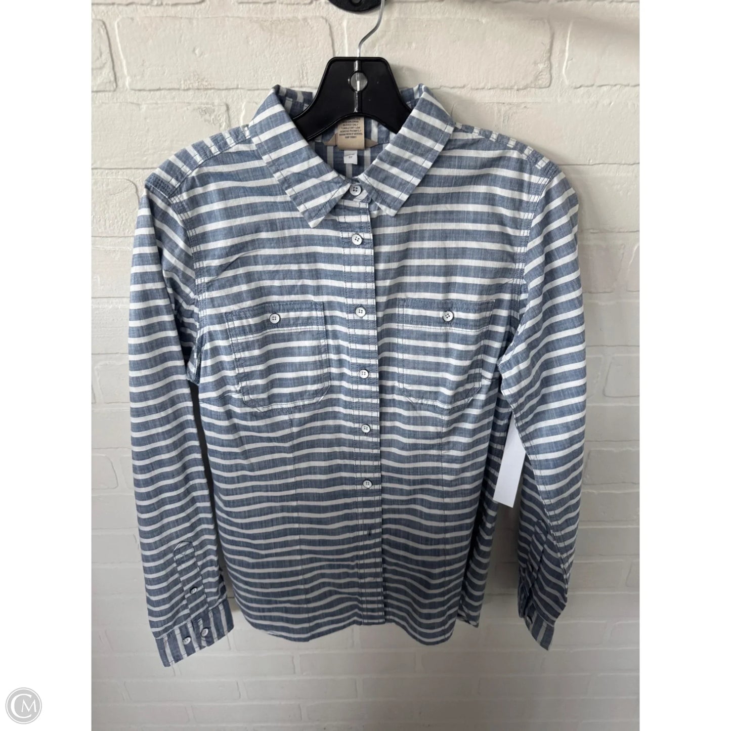 Top Long Sleeve By Duluth Trading In Blue & White, Size: S