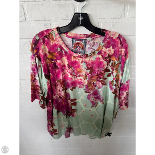 Top Short Sleeve Designer By Johnny Was In Green & Pink, Size: L