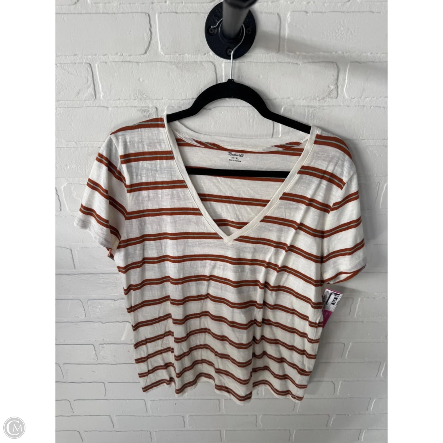 Top Short Sleeve Basic By Madewell In Orange & White, Size: Xl
