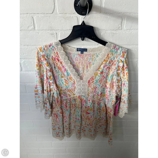 Top 3/4 Sleeve By Democracy In Cream & Pink, Size: S