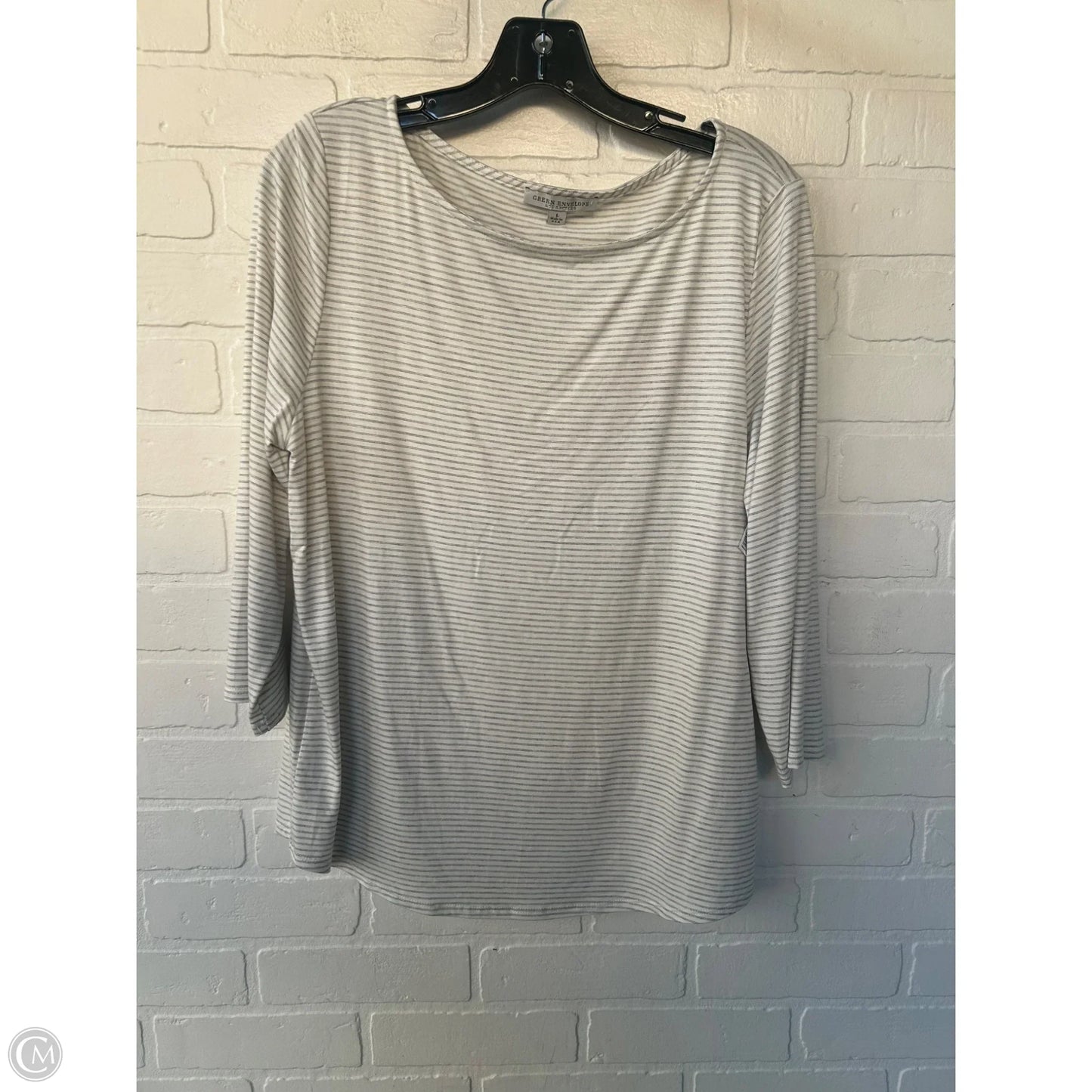 Top 3/4 Sleeve By Green Envelope In Grey & White, Size: L