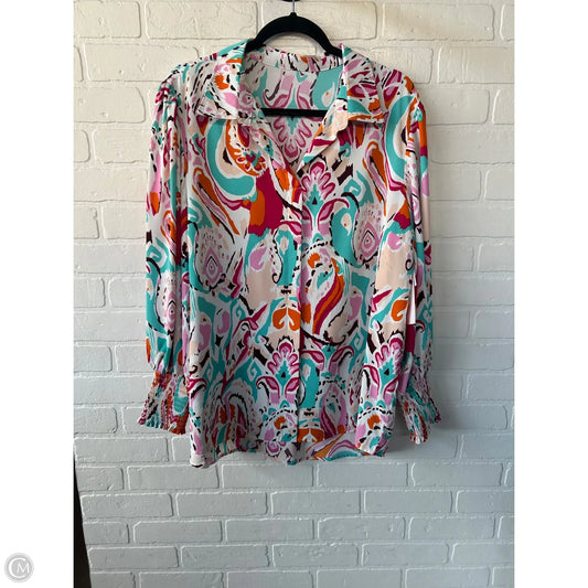 Top Long Sleeve By Cme In Pink & White, Size: Xl