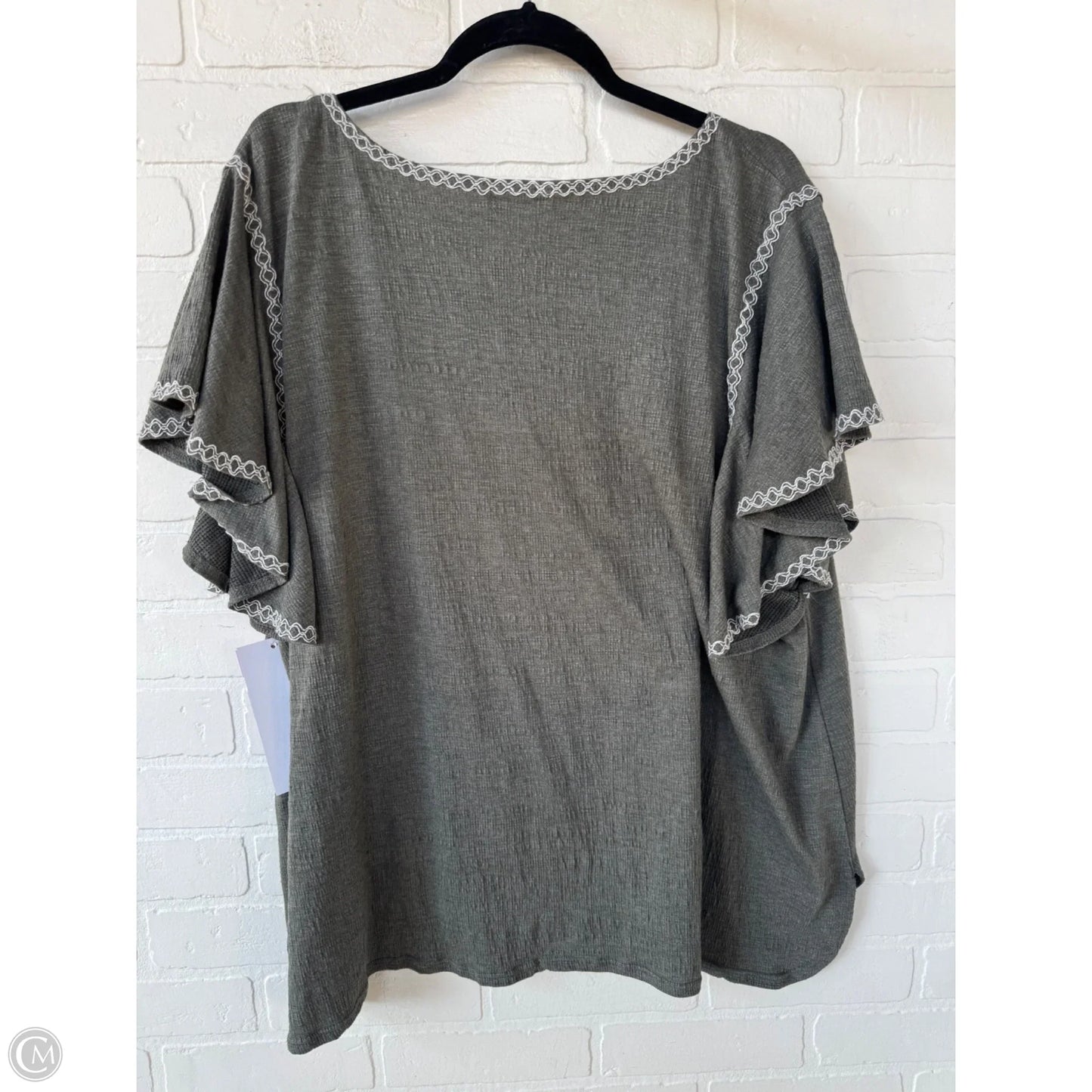 Top Short Sleeve By Max Studio In Green & White, Size: 3x