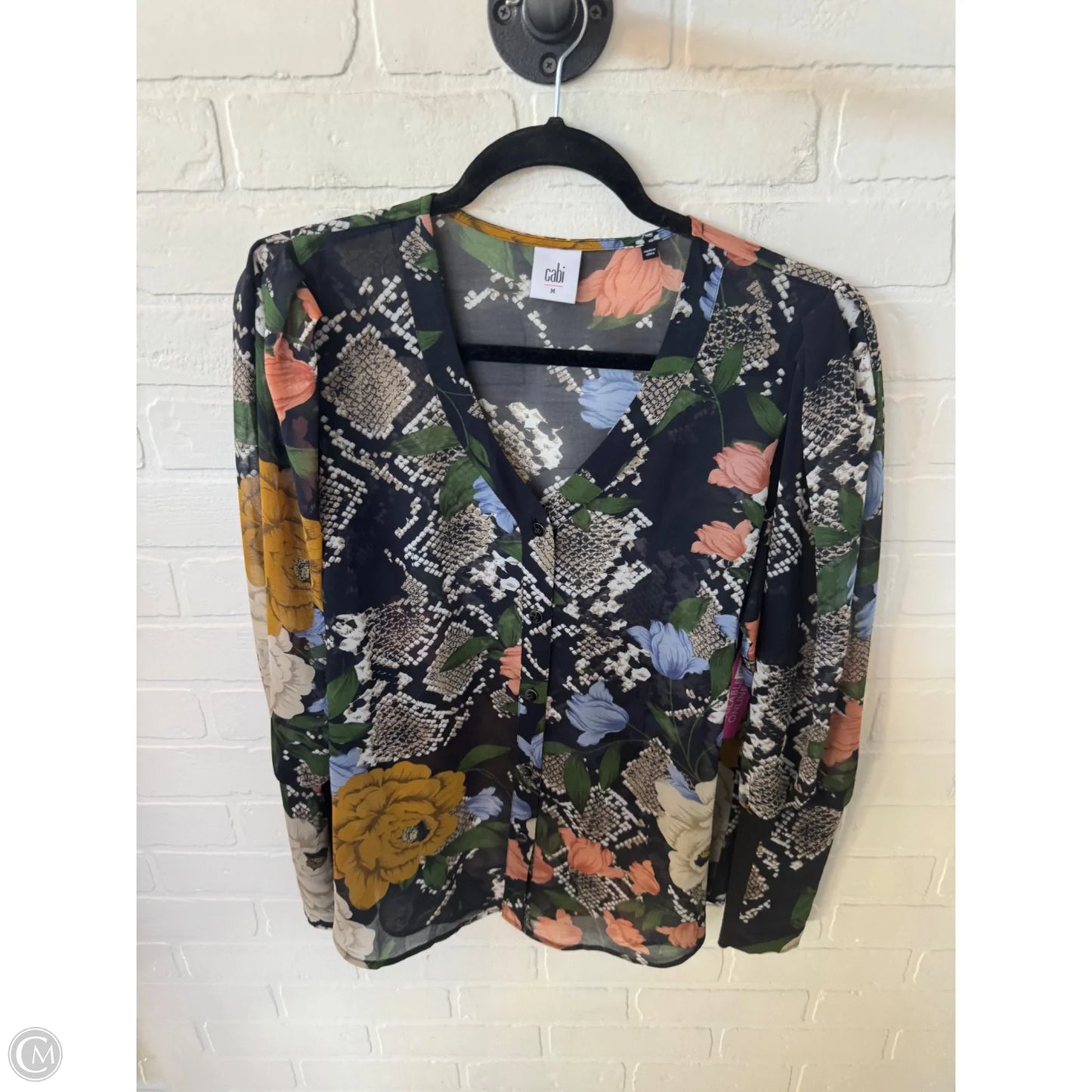 Top Long Sleeve By Cabi In Black & Blue, Size: M