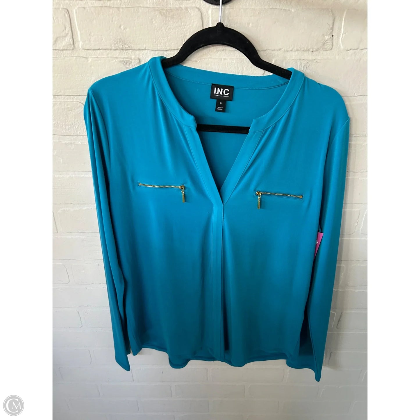 Top Long Sleeve By Inc In Blue, Size: M