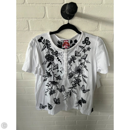 Top Short Sleeve Designer By Johnny Was In Black & White, Size: L