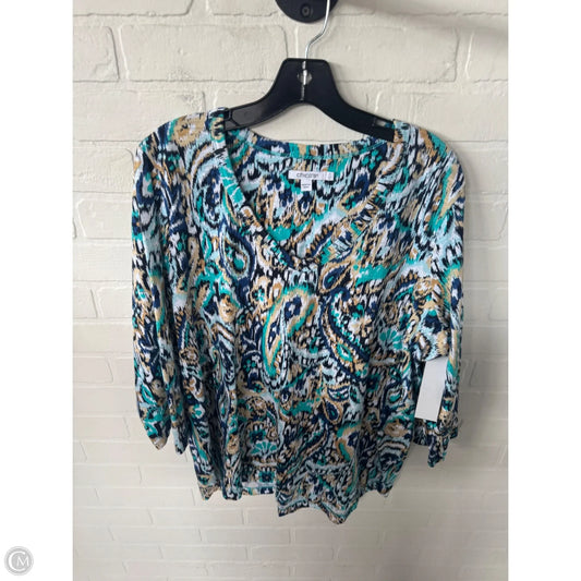 Top 3/4 Sleeve By Chicos In Blue & White, Size: Xl