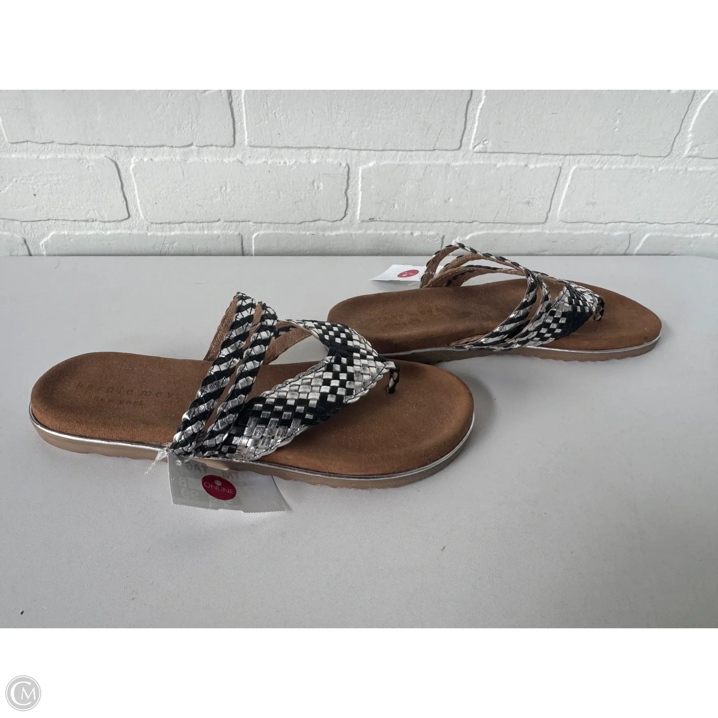 Sandals Flats By Bernie Mev In Black & Silver, Size: 9