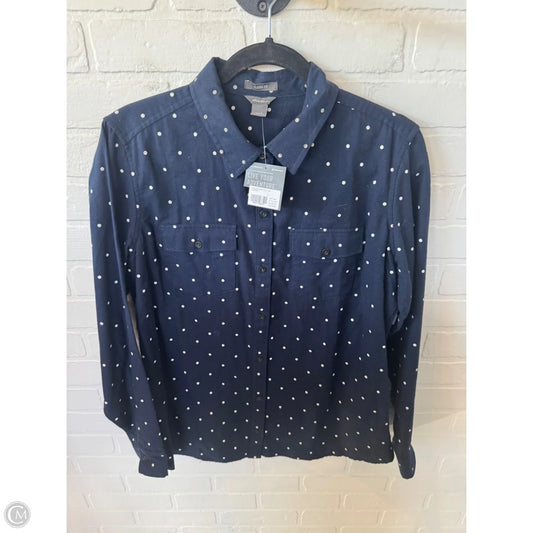 Top Long Sleeve By Eddie Bauer In Blue & White, Size: L