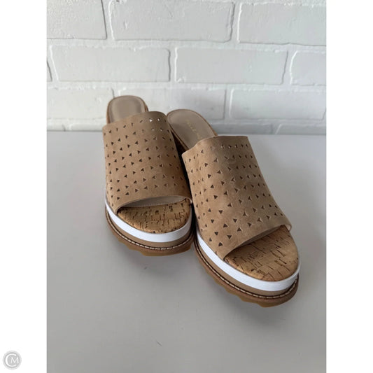 Sandals Heels Wedge By Clothes Mentor In Tan, Size: 9.5