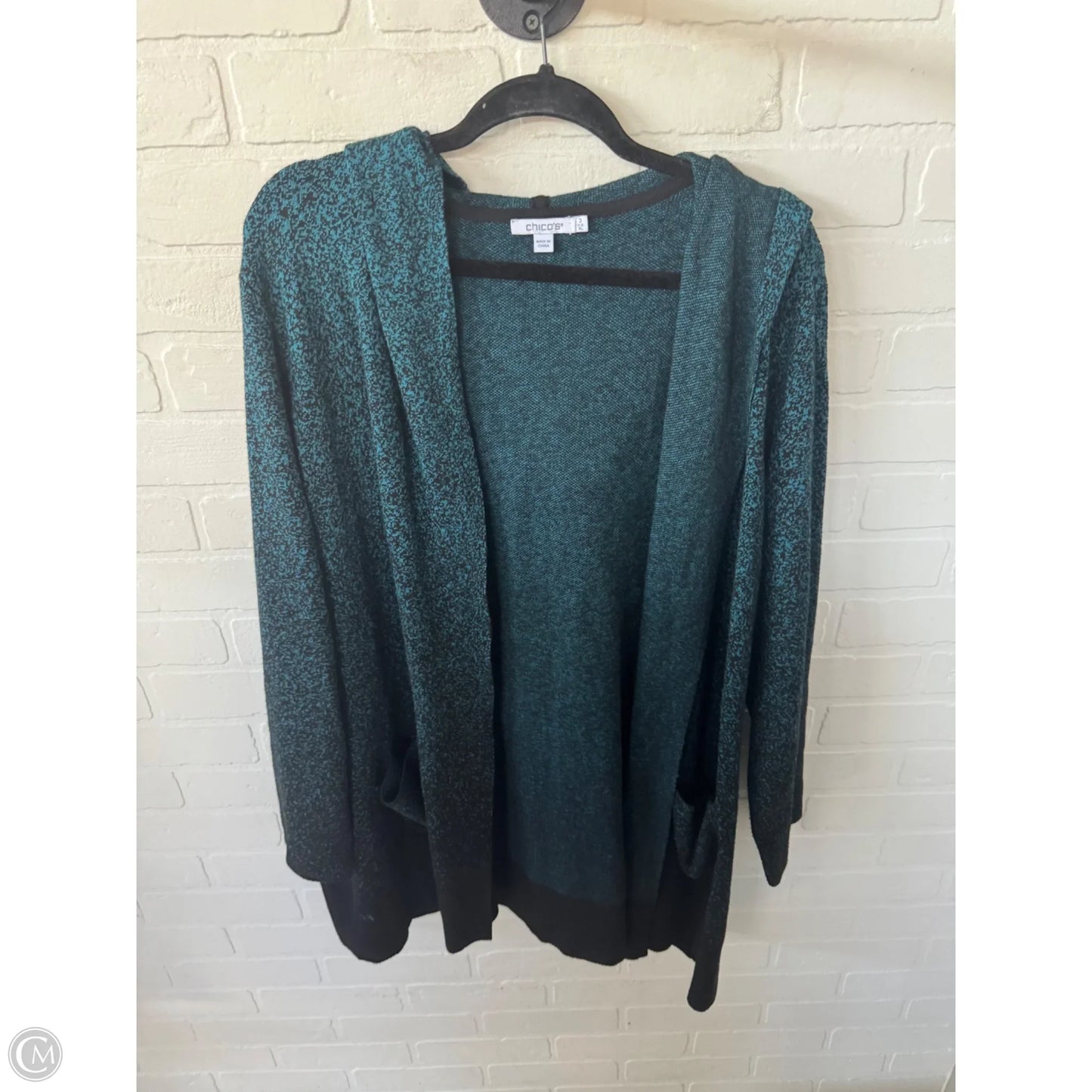 Sweater Cardigan By Chicos In Black & Blue, Size: Xl