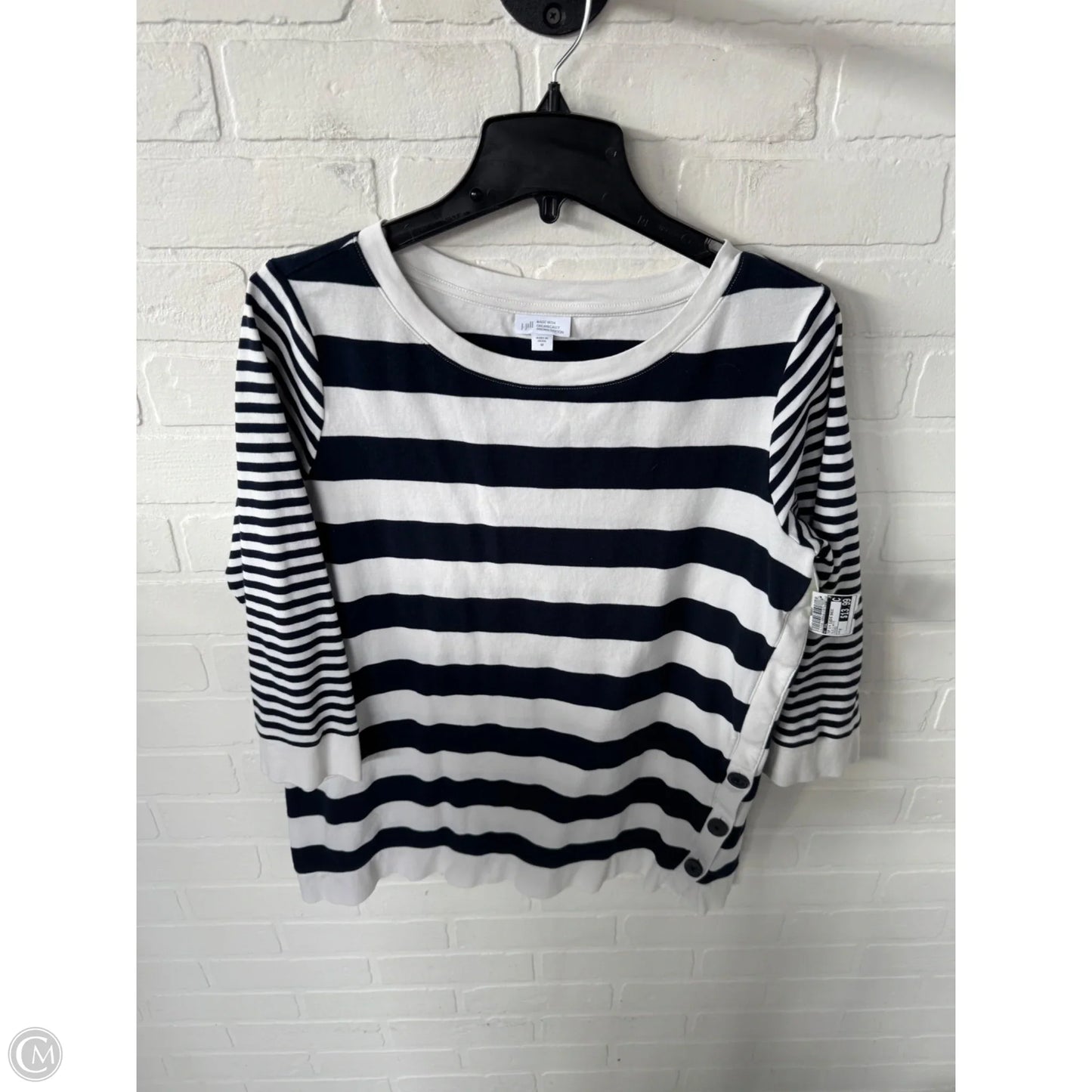 Top 3/4 Sleeve Basic By J. Jill In Blue & White, Size: M