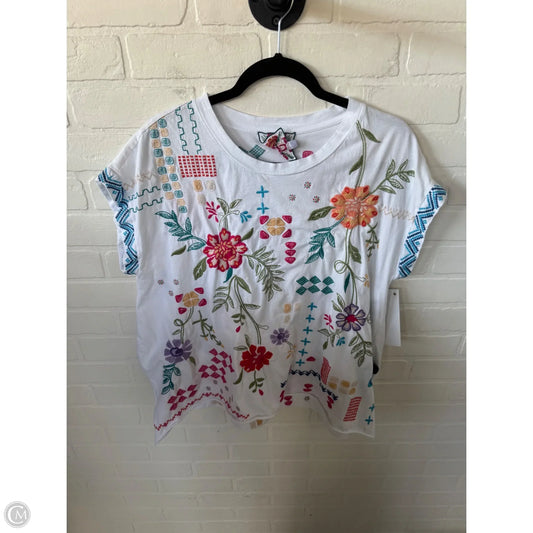 Top Short Sleeve Designer By Johnny Was In White, Size: M