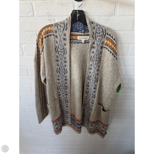 Sweater Cardigan By Lucky Brand In Blue & Tan, Size: M
