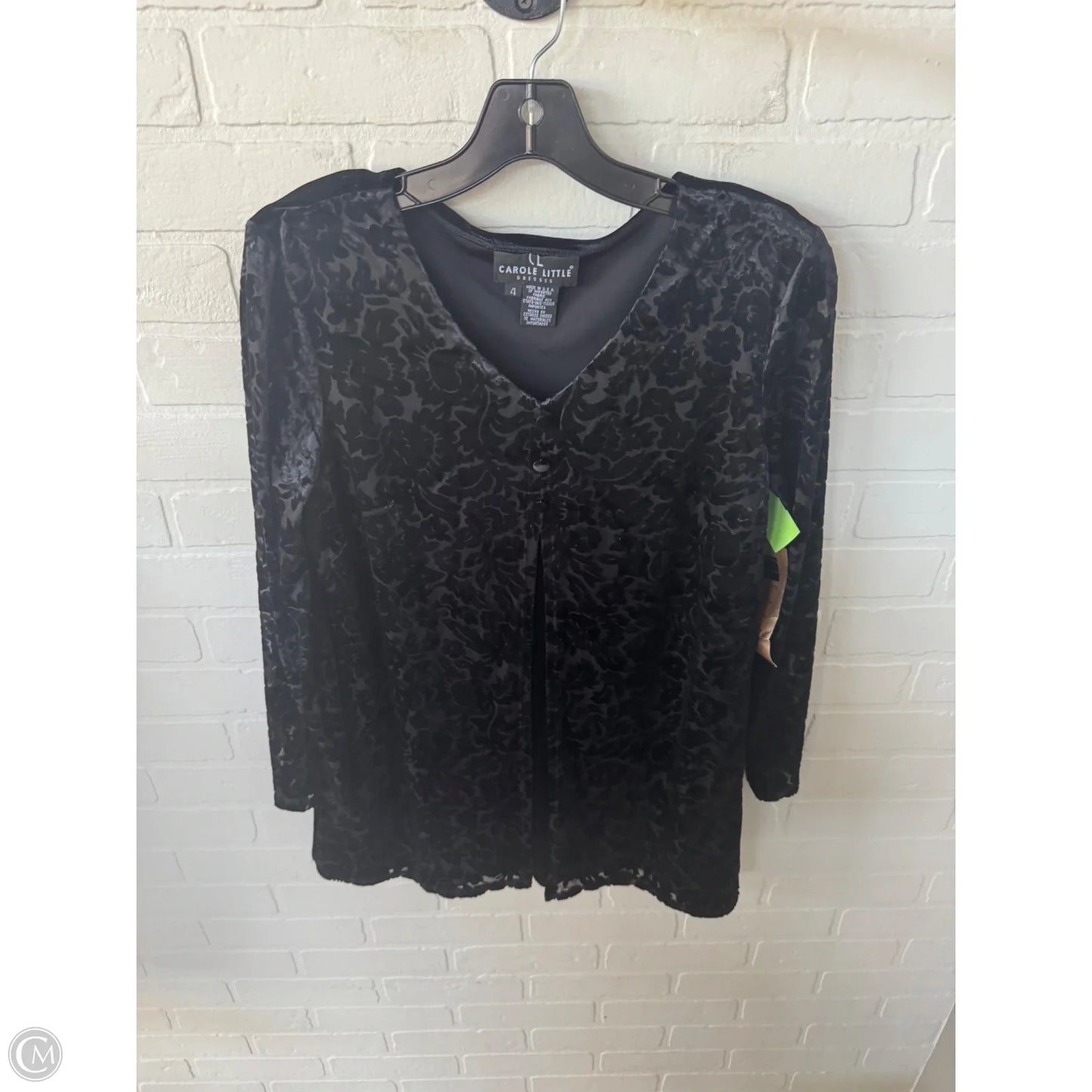Tunic Long Sleeve By Carole Little In Black, Size: S