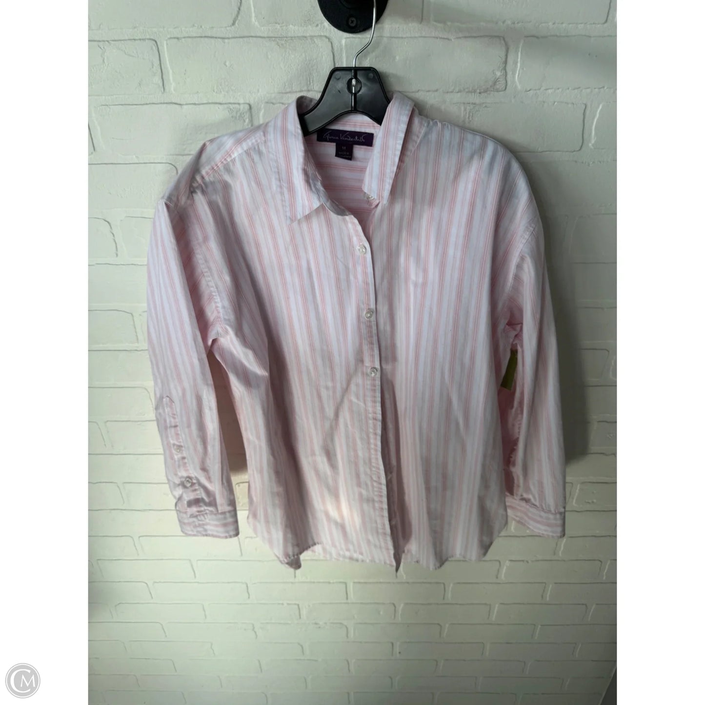 Top Long Sleeve By Gloria Vanderbilt In Pink & White, Size: M