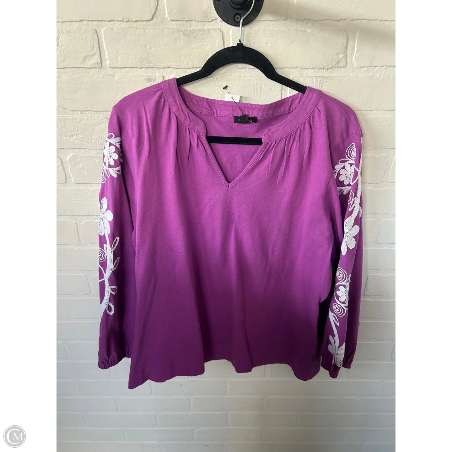 Top Long Sleeve By Talbots In Purple & White, Size: Xl