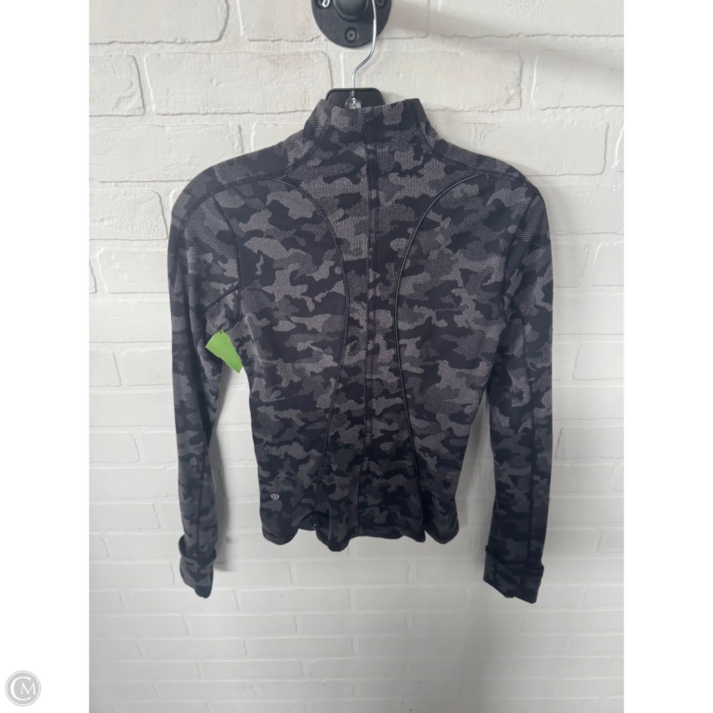 Athletic Top Long Sleeve Collar By Lululemon In Black & Grey, Size: S