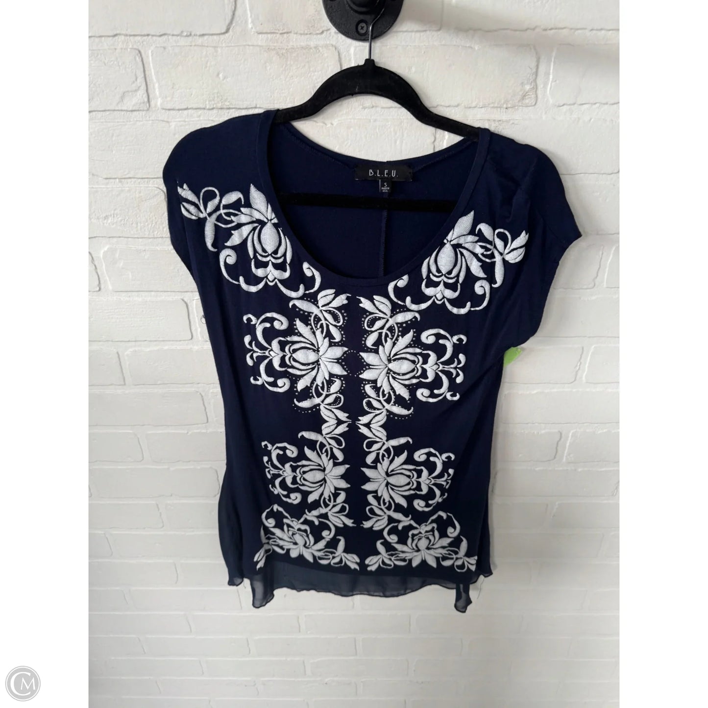 Top Short Sleeve By Bleu In Blue & White, Size: S